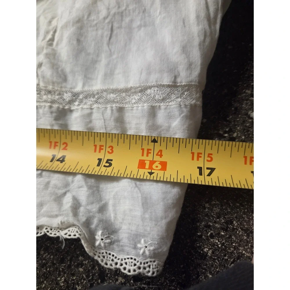 Antique Christening Gown Baby Girls Lace Trim Heirloom Smocked Neck White Cotton
